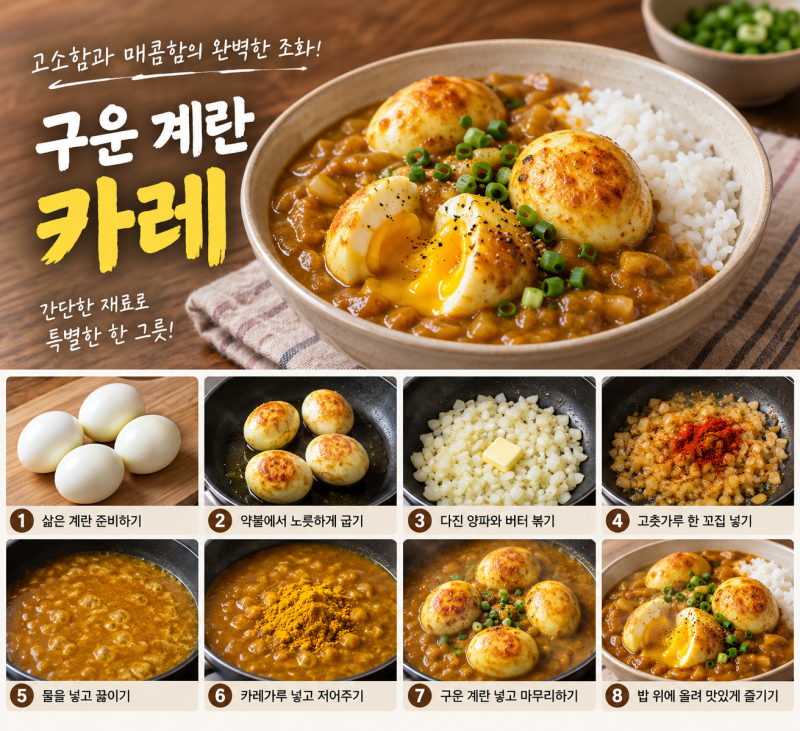 삶은 계란 요리 추천! 구운 계란 카레 만드는 법, 자취생 간단한 한끼