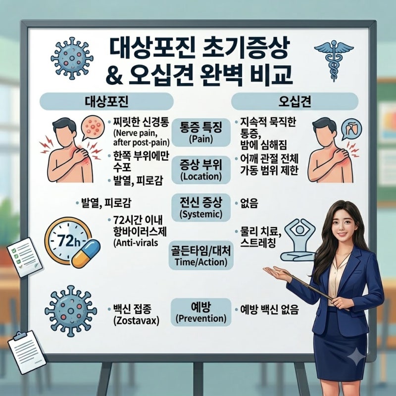 어깨 통증 시작됐는데 오십견이 아니라 대상포진이라고? 접종 시기 놓쳤을 때 나타나는 초기....