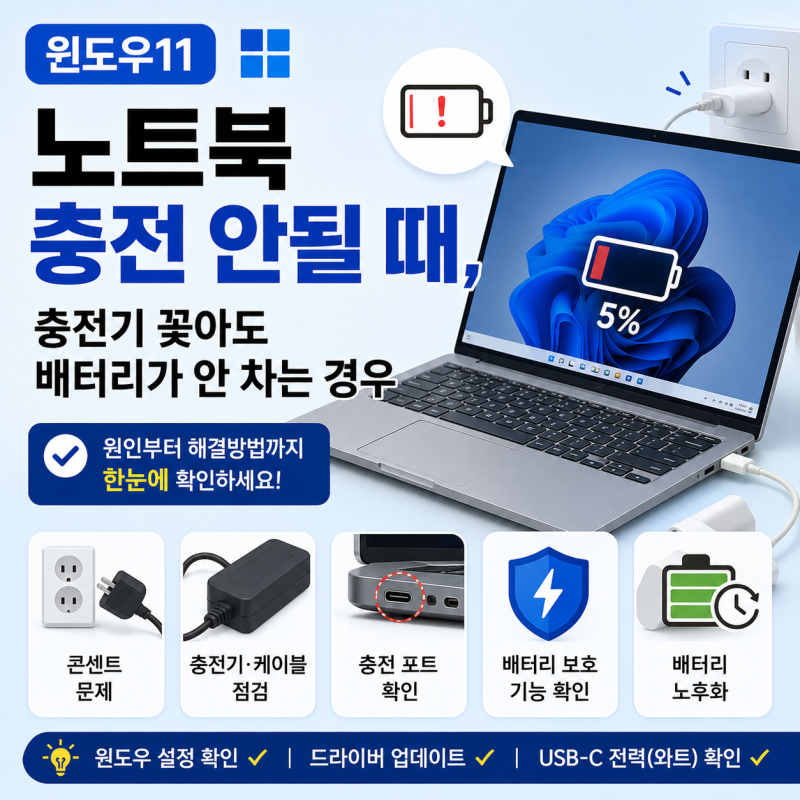 노트북 충전 안될 때, 충전기 꽂아도 배터리가 안 차는 경우