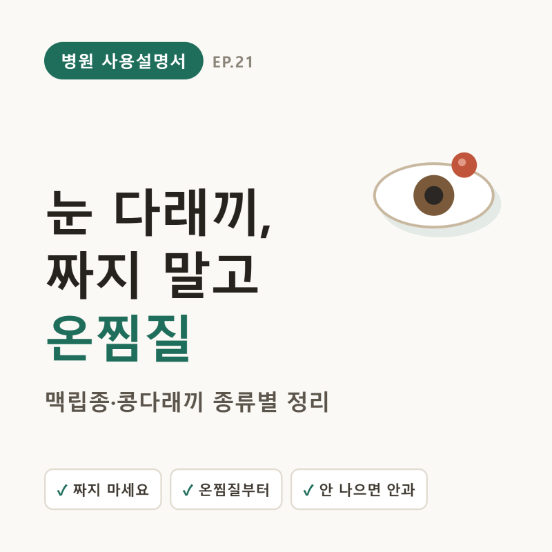 눈 다래끼 빨리 낫는 법? 짜지 말고 온찜질 — 맥립종·콩다래끼 종류별 치료까지 (원인·약·....