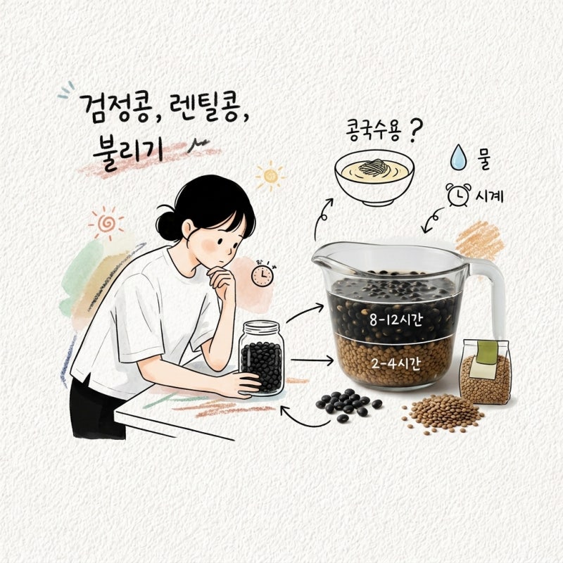 콩 불리는 시간 검정콩 렌틸콩 콩국수용 기준