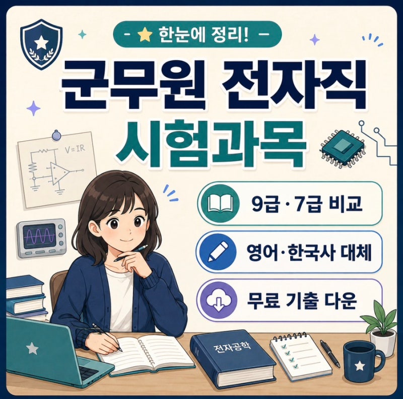 군무원 전자직 시험과목 9급 7급 차이, 영어 한국사 대체 기준, 무료기출
