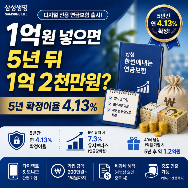 1억원 넣으면 5년 뒤 1억2천만원? 삼성생명 4.13% 연금보험 따져보니