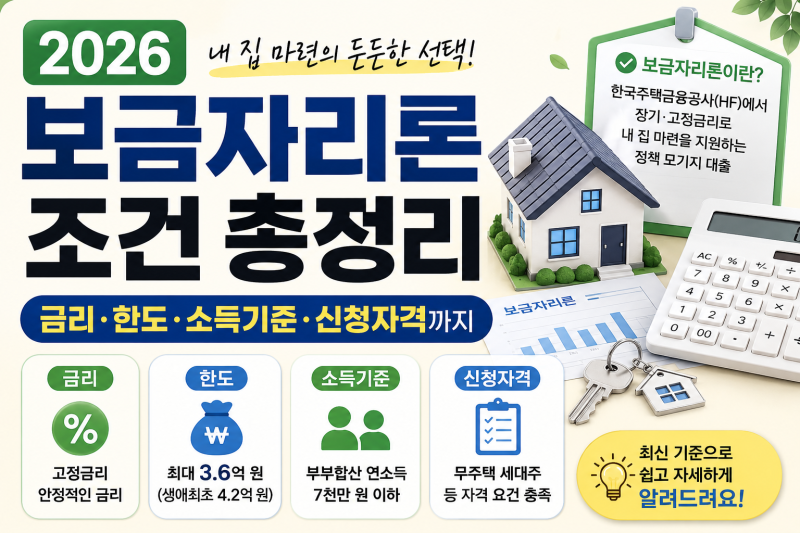 2026 보금자리론 조건 총정리｜금리·한도·소득기준·신청자격까지