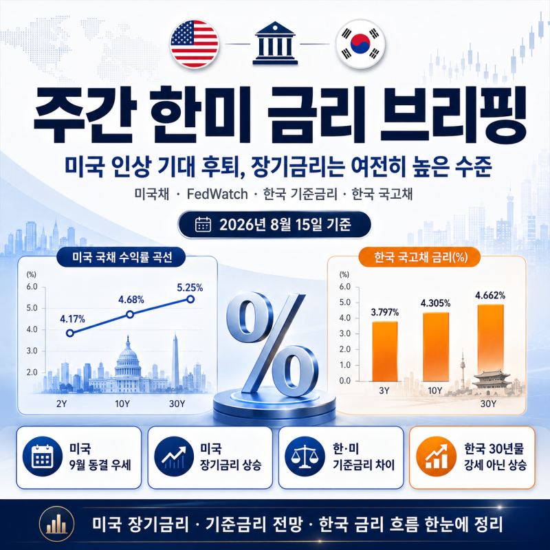 주간 한미 금리 브리핑 (2026년 8월 15일) | 미국 인상 기대 후퇴, 장기금리는 여전히 높은 수준