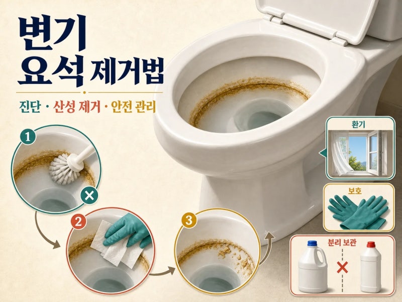 오래된 변기 요석제거제, 문질러도 안 지워질 때 쓰는 순서 4단계