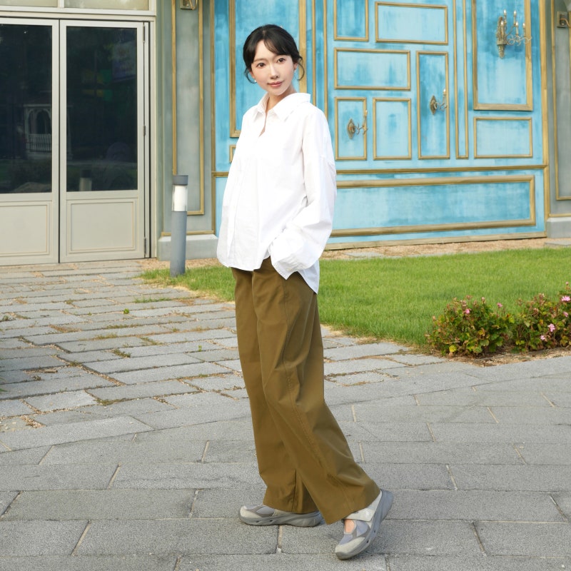탑텐 커브드 팬츠 코디 2가지 여성바지 가을옷 티셔츠 여자 배럴팬츠 후기