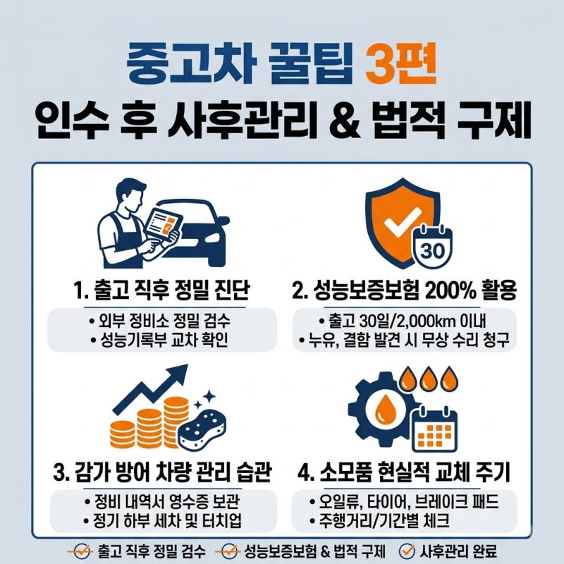 [중고차 3편] 출고 후 30일 성능보증보험 200% 활용법 & 감가 방어 관리 팁