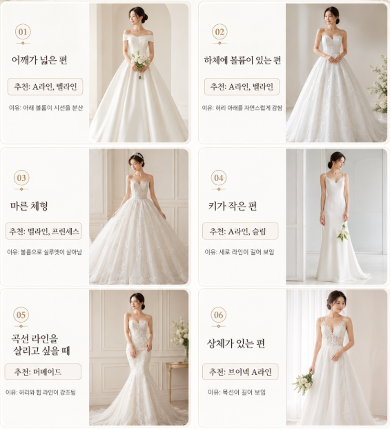 결혼준비: 웨딩드레스 고르는 방법｜체형별 어울리는 라인 정리