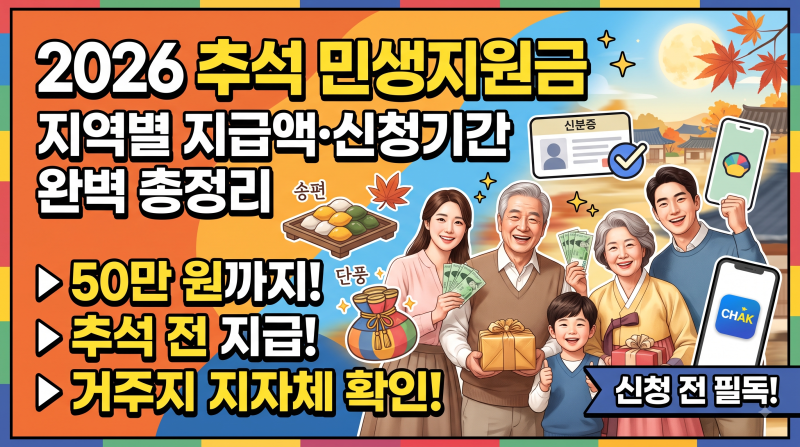 2026 추석 민생지원금 완벽 총정리: 지자체별 지급 금액·신청 기간·지급 수단 안내