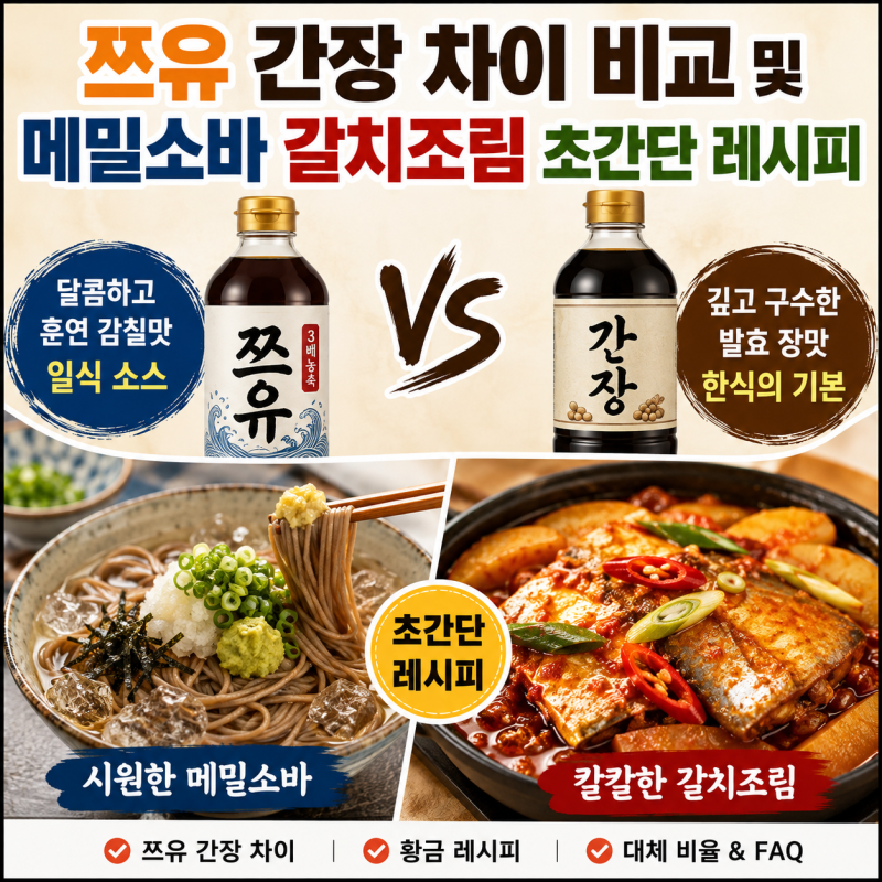 쯔유 간장 차이 비교 및 메밀소바 갈치조림 초간단 레시피
