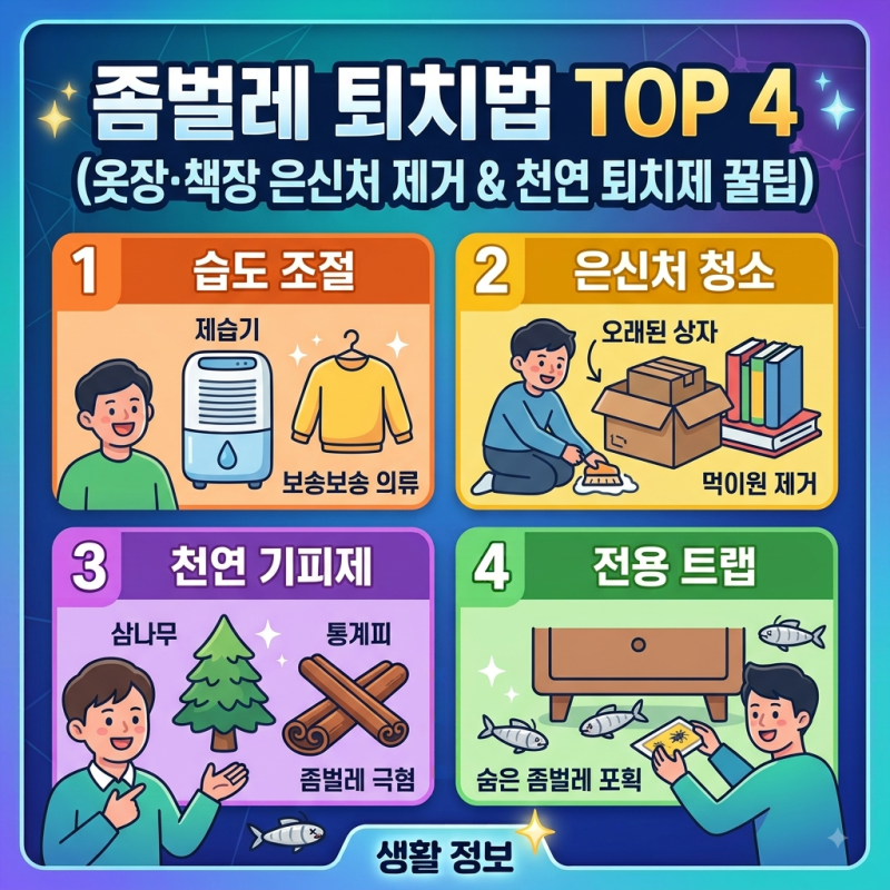좀벌레 퇴치법 TOP 4 (옷장·책장 은신처 제거 & 천연 퇴치제 꿀팁)
