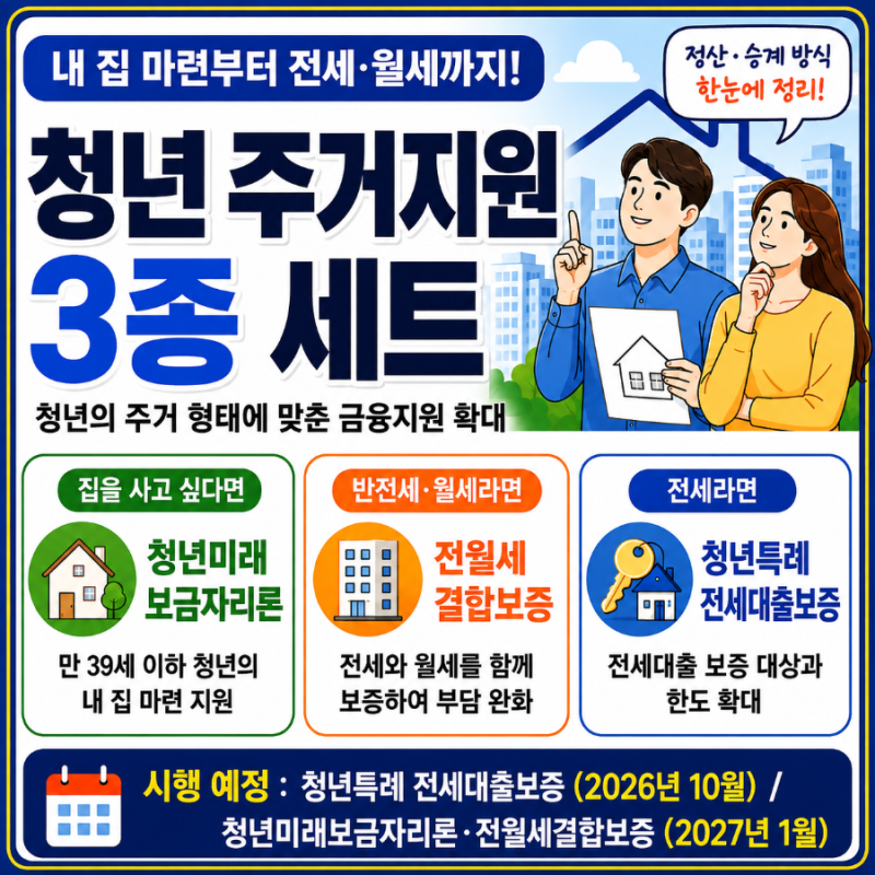 청년 주거지원 3종 세트 총정리｜청년미래보금자리론·전월세결합보증·청년특례 전세대출....
