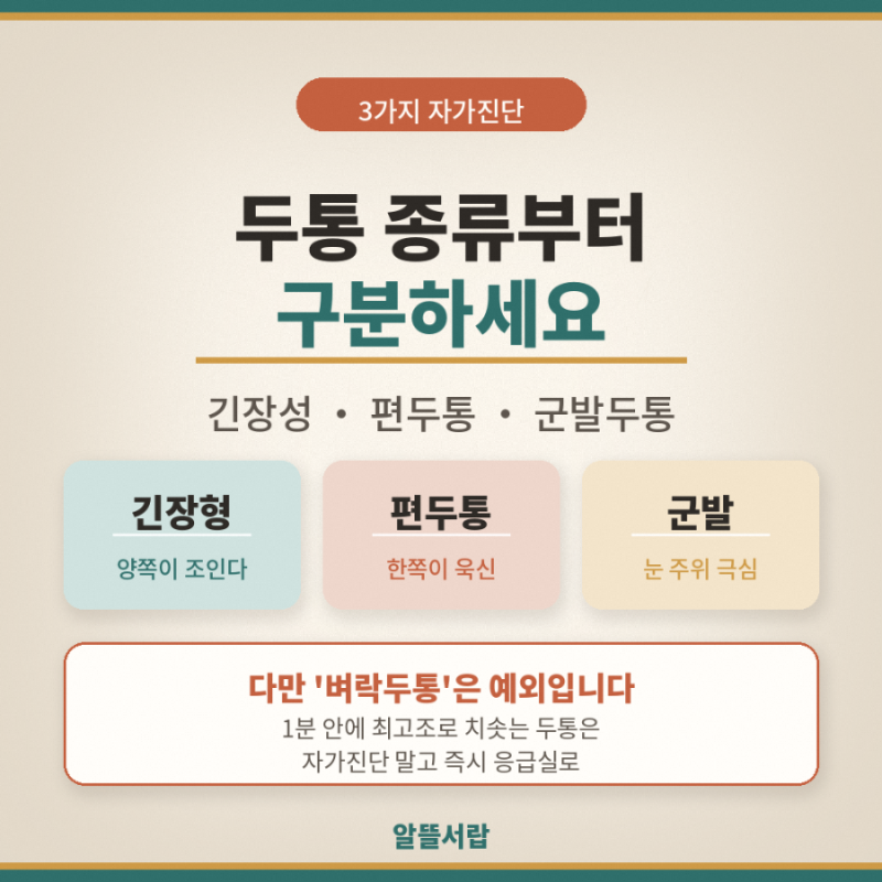 두통 종류부터 구분하세요 | 긴장성·편두통·군발두통 자가진단