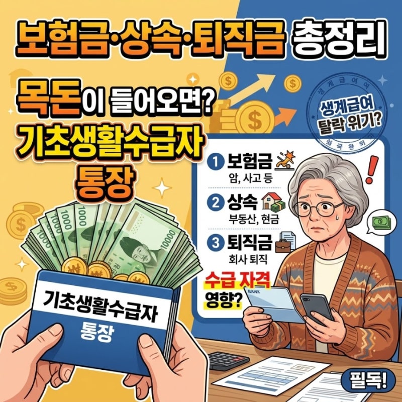 기초생활수급자 통장에 목돈이 들어오면 어떻게 될까?｜보험금·상속·퇴직금 총정리