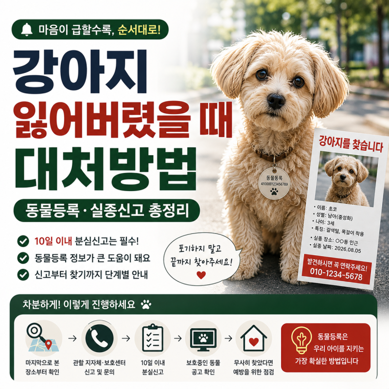 강아지 잃어버렸을 때 대처방법 동물등록 실종신고 총정리