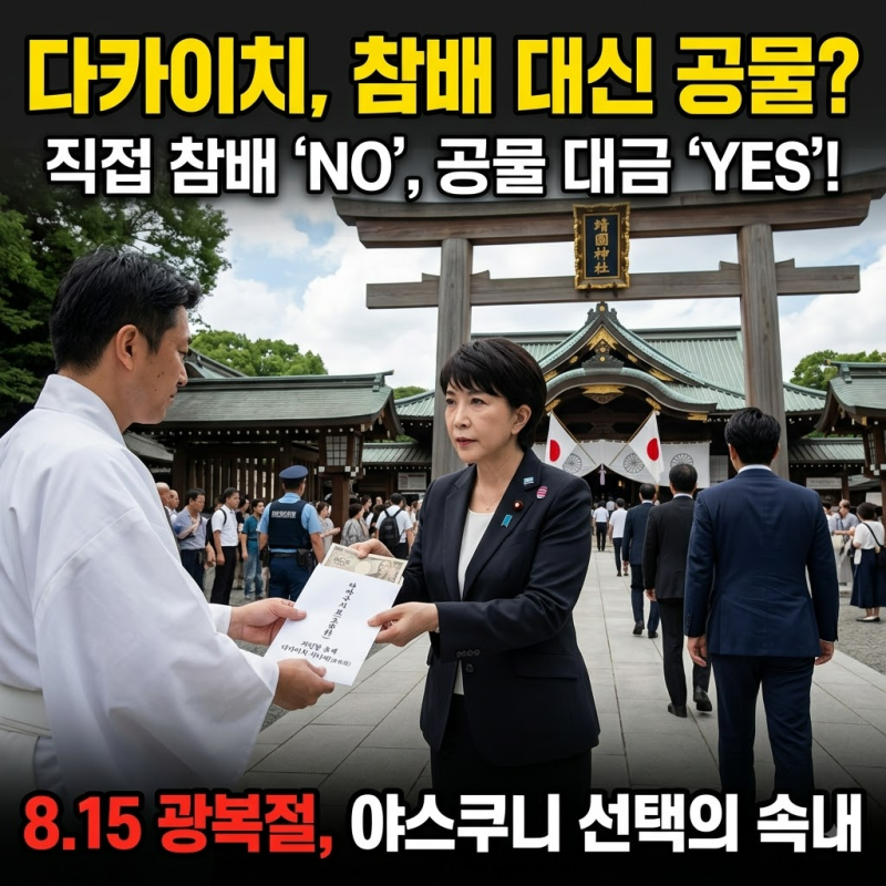 다카이치, 참배 대신 공물…광복절 야스쿠니 선택의 속내