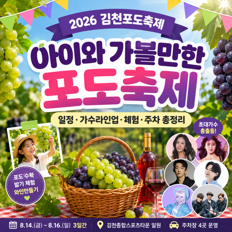 2026 김천포도축제 아이와 가볼만한곳 가수 라인업 주차 체험 총정리