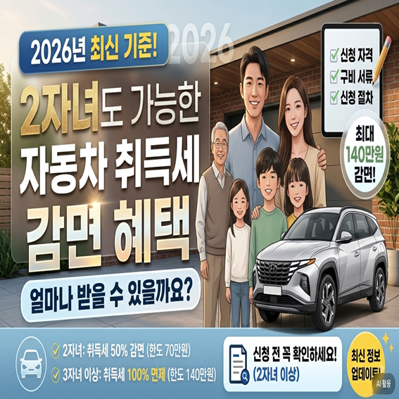 [2026년 최신] 다자녀 자동차 취득세 감면 총정리｜2자녀·3자녀 신차부터 중고차까지, 자동차 ....