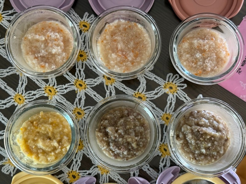 [이유식 일기] 중기 이유식, 죽 이유식, 입자감, 채소 큐브 만들기, 퍼기 밥솥칸막이, 밥솥 이....