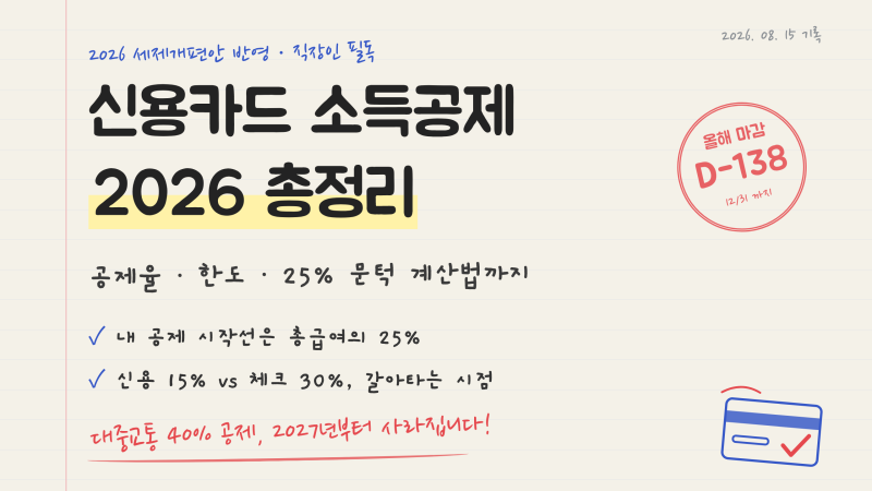 2026 세제개편안 신용카드 소득공제 총정리 ― 달라지는 점·공제 한도·환급 시뮬레이션 한눈....