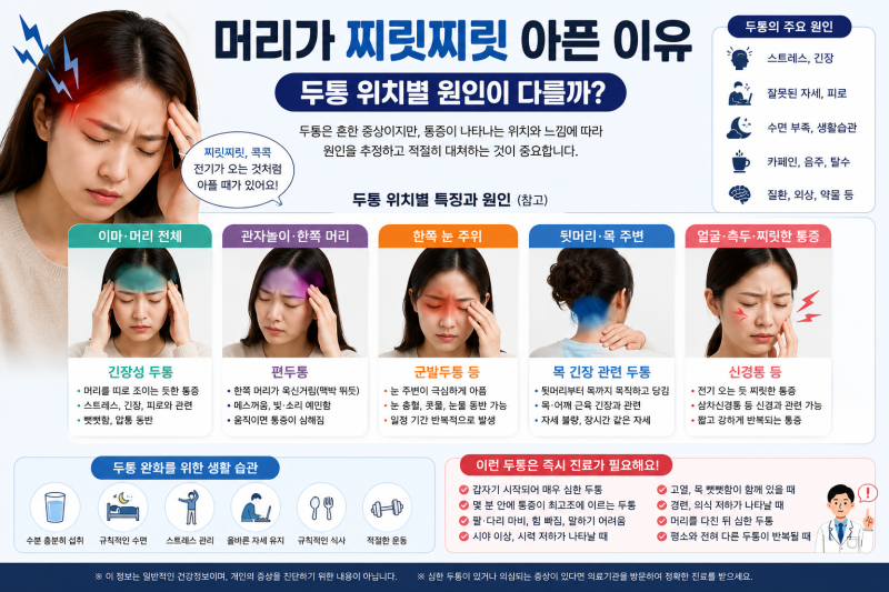 머리가 찌릿찌릿 아픈 이유｜두통 위치별 원인이 다를까?