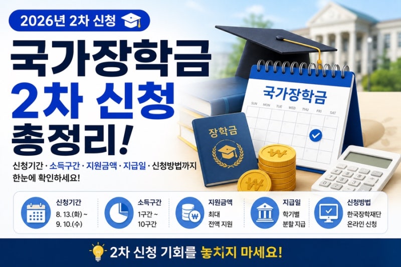 2026년 2학기 국가장학금 2차 신청 기간 언제까지? 소득구간 지원금액 지급일 총정리