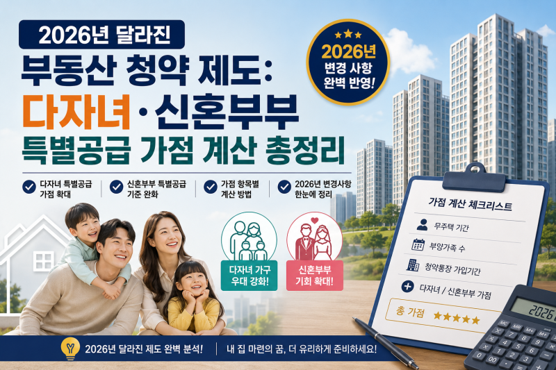 2026년 달라진 부동산 청약 제도: 다자녀·신혼부부 특별공급 가점 계산 총정리
