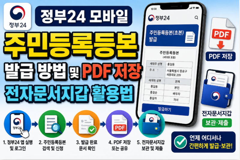 정부24 모바일 주민등록등본 발급 방법 및 PDF 저장 전자문서지갑 활용법