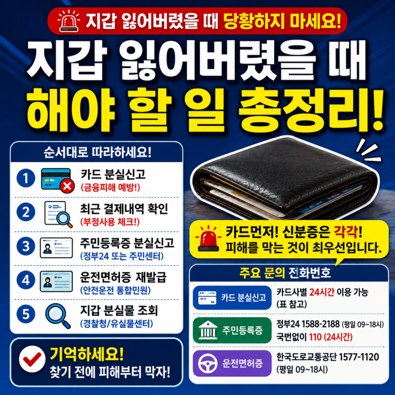 지갑 잃어버렸을 때 해야 할 일｜카드·주민등록증·운전면허증 분실신고 총정리