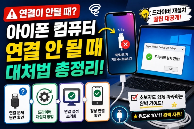 아이폰 컴퓨터 연결 안 될 때 대처법, 유선 드라이버 재설치 꿀팁