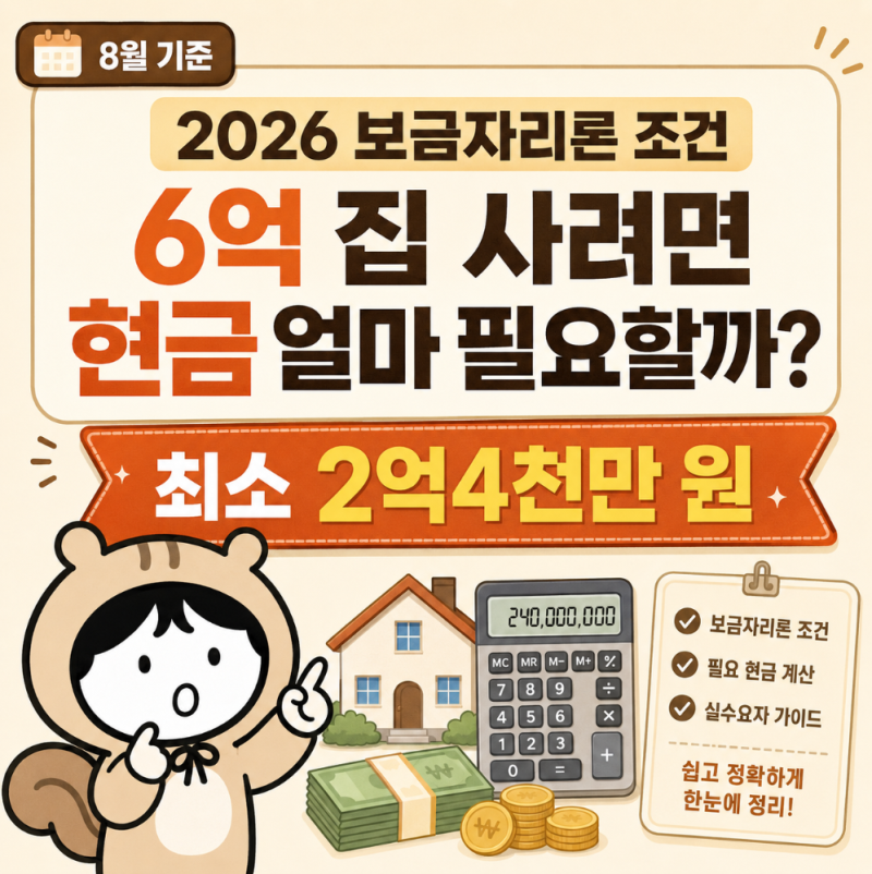 2026 보금자리론 조건, 6억 집 사려면 현금 얼마 필요할까?
