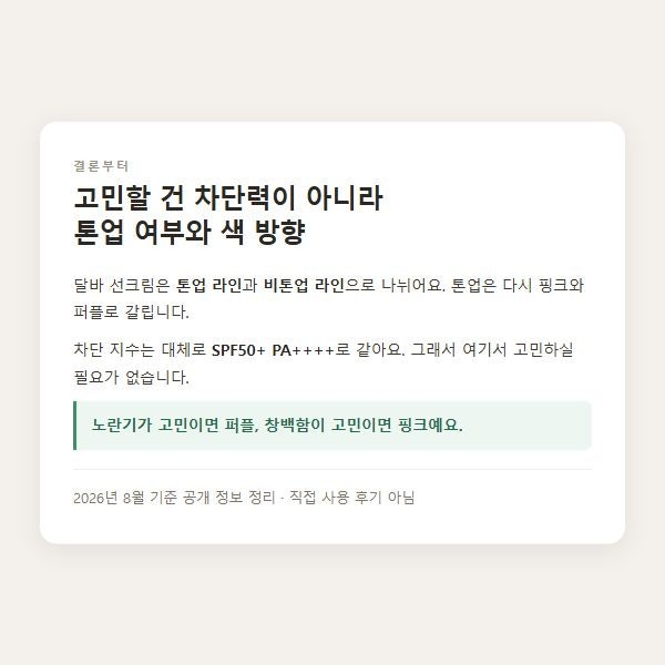 달바 선크림, 종류가 많은데 뭘 사야 할까 (2026 정리)