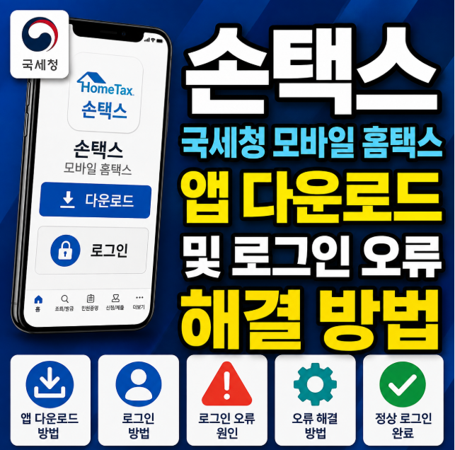 손택스 국세청 모바일 홈택스 앱 다운로드 및 로그인 오류 해결 방법