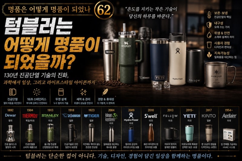 명품은 어떻게 명품이 되었나 62 써모스·스탠리부터 조지루시·예티·펠로우까지, 텀블러는 ....