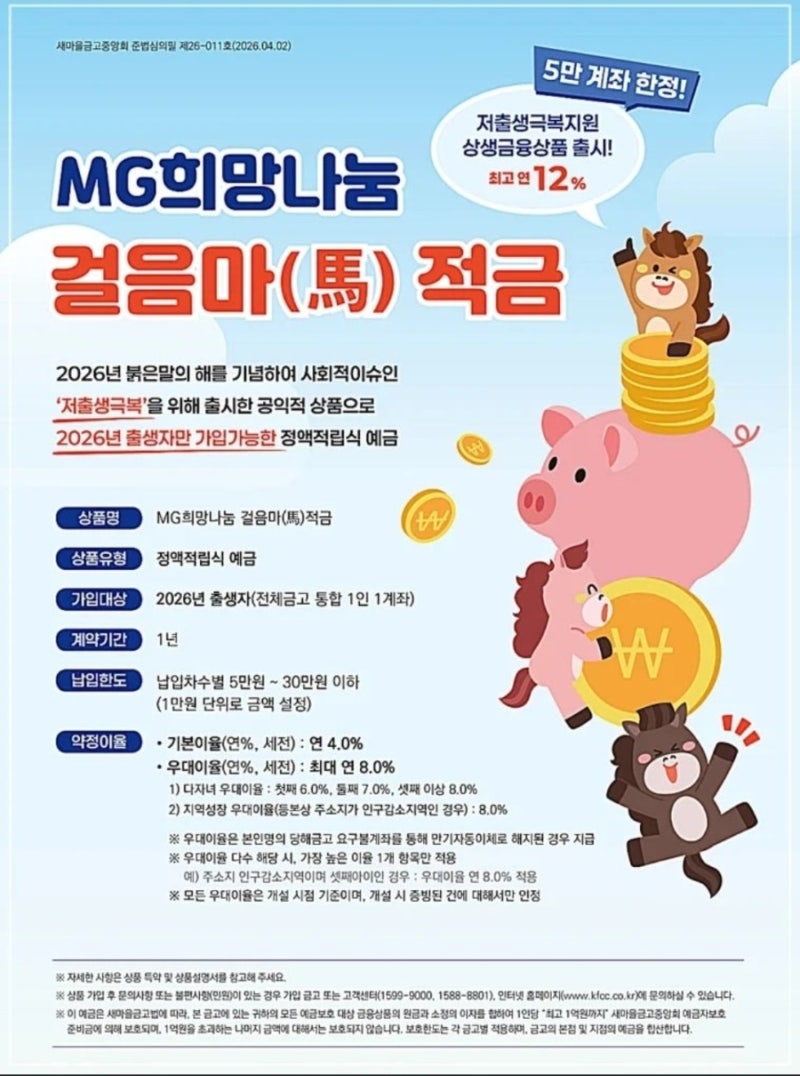 새마을금고 말띠적금 서류 지점 걸음마적금 준비물