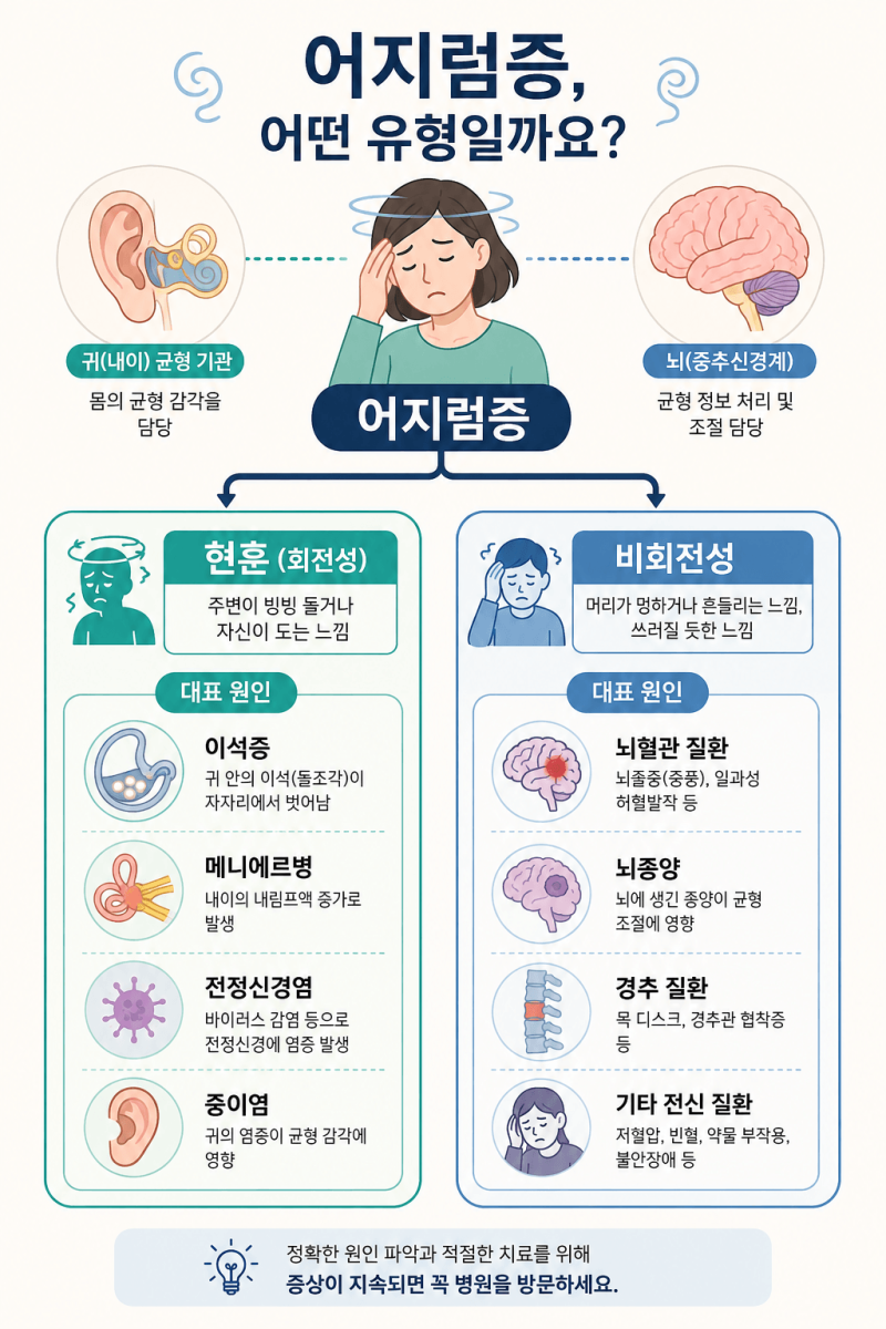어지럼증(현훈) 원인 총정리 — 이석증인지 뇌질환인지 이렇게 구분하세요