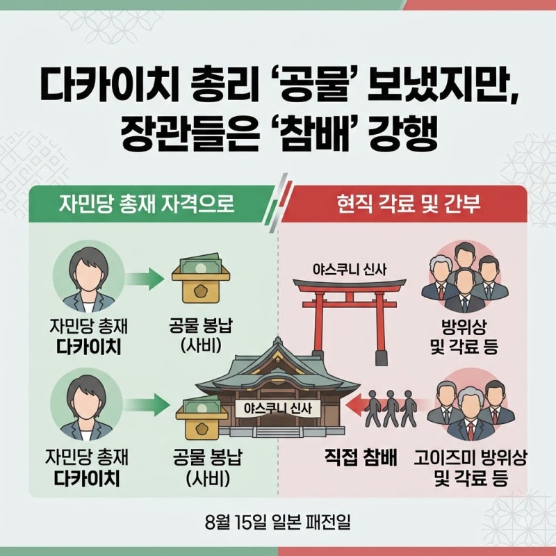 8월 15일 일본 다카이치 총리 야스쿠니 신사 공물 봉납, 무슨 의미?