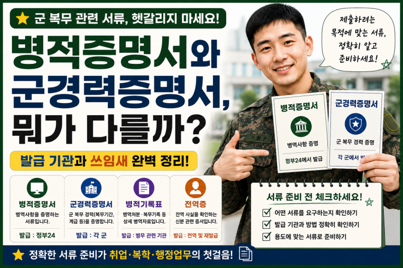 병적증명서와 군경력증명서, 뭐가 다를까? 군대 간 아들을 위해 부모님이 알아두....