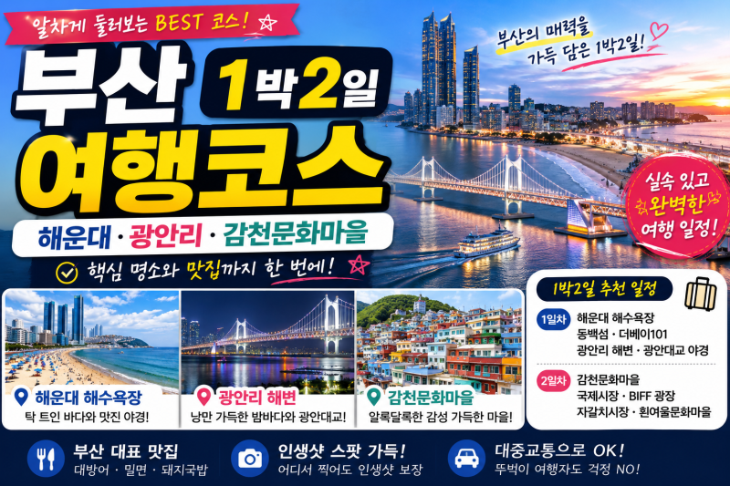 부산 1박2일 여행코스｜해운대·광안리·감천문화마을 알차게 즐기는 일정