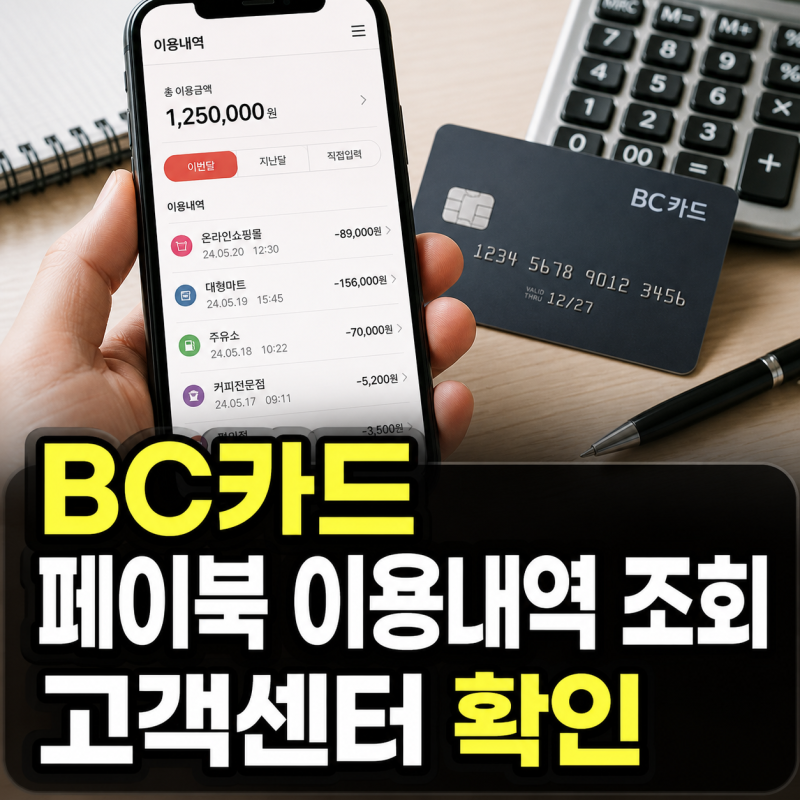 BC카드 홈페이지 바로가기와 페이북 이용내역 조회, 고객센터 전화번호