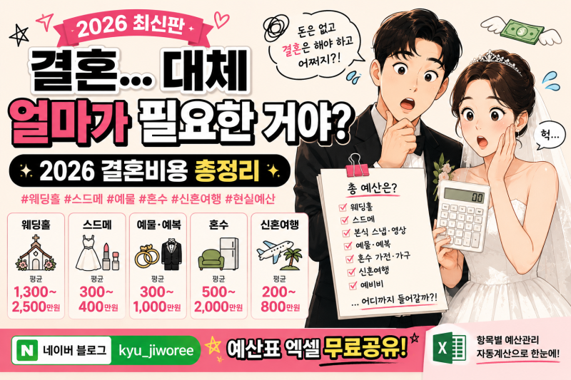 2026 결혼 준비 비용 현실적으로 얼마 필요할까?웨딩홀부터 스드메·예물·혼수·신혼여행까지....