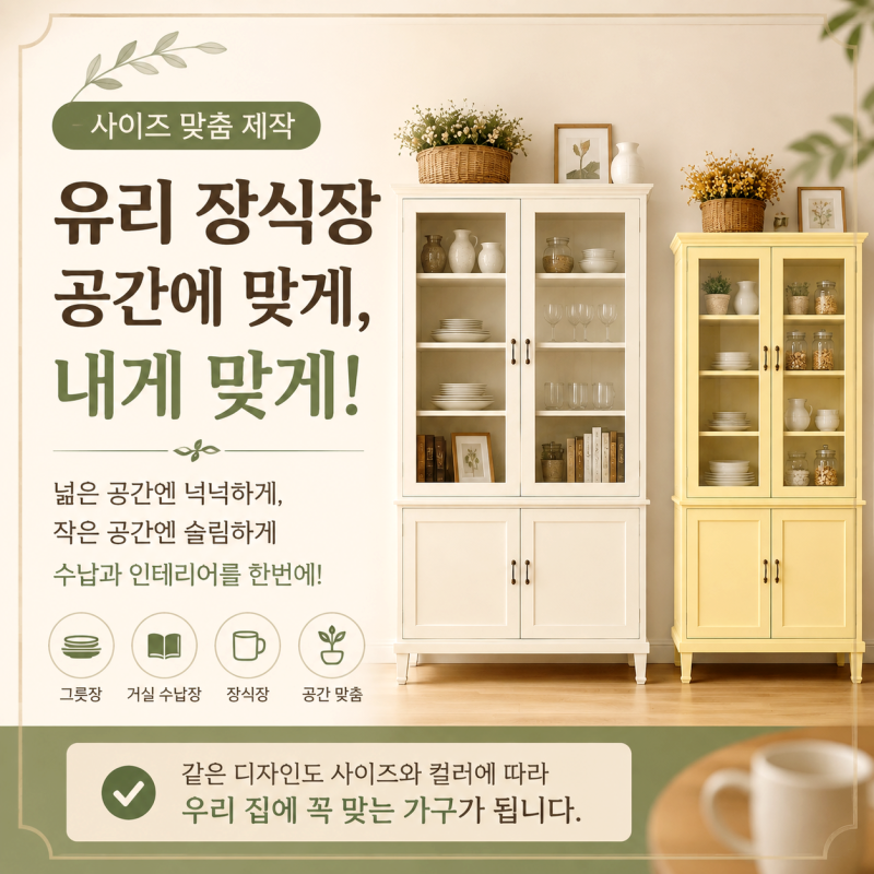 유리 장식장 맞춤 제작, 그릇장부터 거실 수납장까지 공간에 맞게
