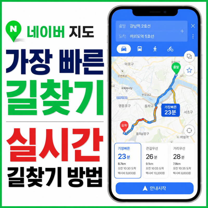 네이버 지도에서 가장 빠른 길찾기, 실시간 길찾기 방법