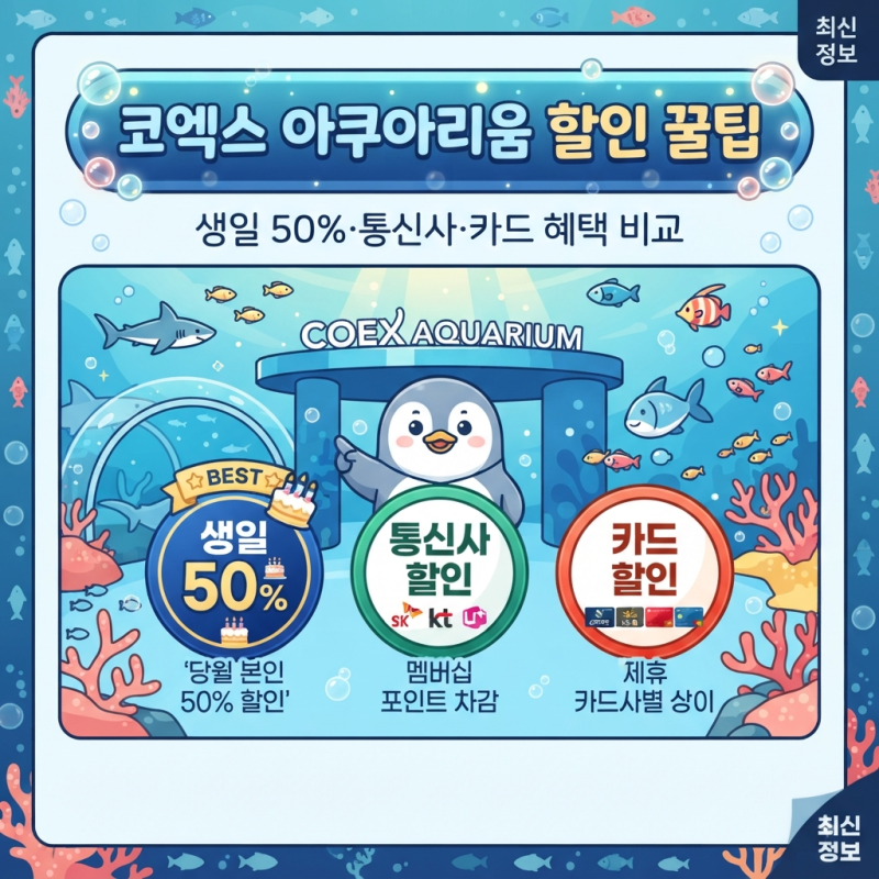 코엑스 아쿠아리움 할인 꿀팁｜생일 50%·통신사·카드 혜택 비교