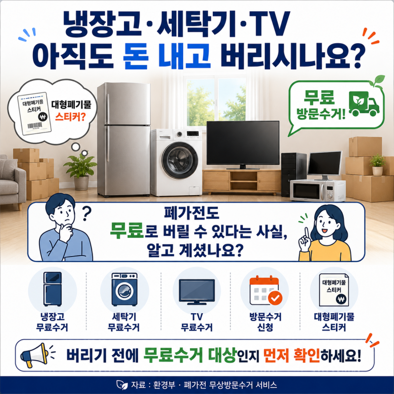 폐가전 무료수거 신청방법｜냉장고·세탁기·TV 무료로 버리는 법 총정리