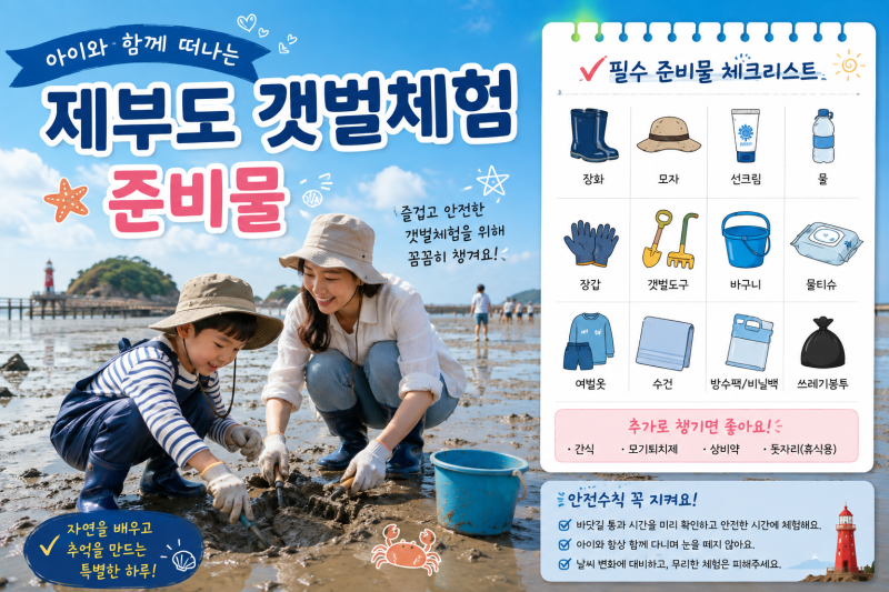 제부도 갯벌체험 완벽 가이드: 2026 최신 준비물 리스트 & 아이 맞춤 복장 팁