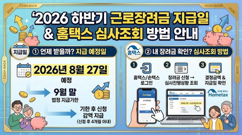 2026 하반기 근로장려금 지급일 언제일까? 심사조회 및 입금 계좌 확인 가이드