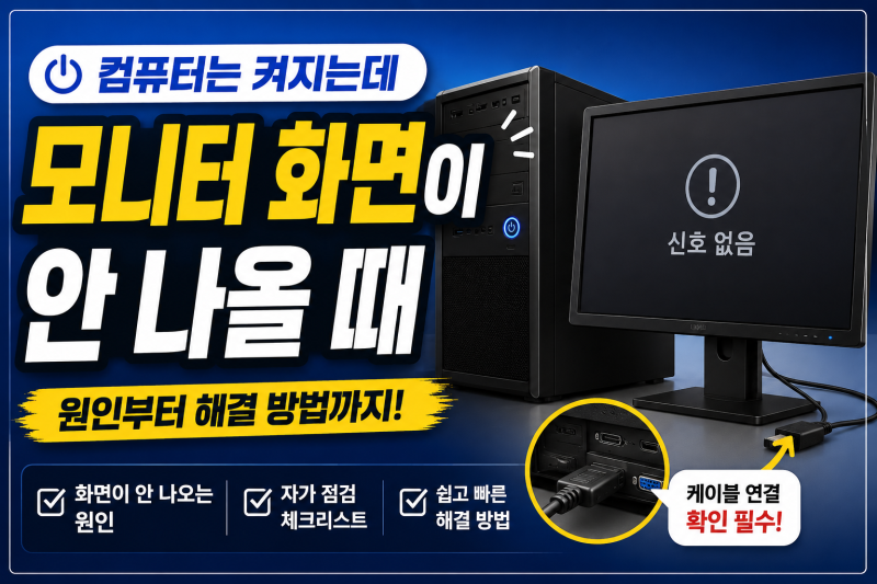 컴퓨터는 켜지는데 모니터 화면이 안 나올 때, 무엇부터 확인해야 할까?