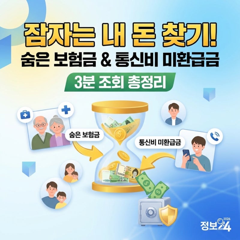 잠자는 내 돈 찾기! 2026 숨은 보험금 및 통신비 미환급금 3분 조회 환급 방법 총정리(내보험찾....